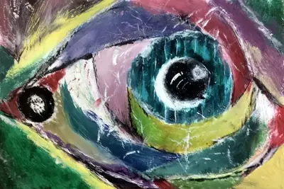 Painting by corrow: abstract stylized eye with scratched (sgraffito) texture